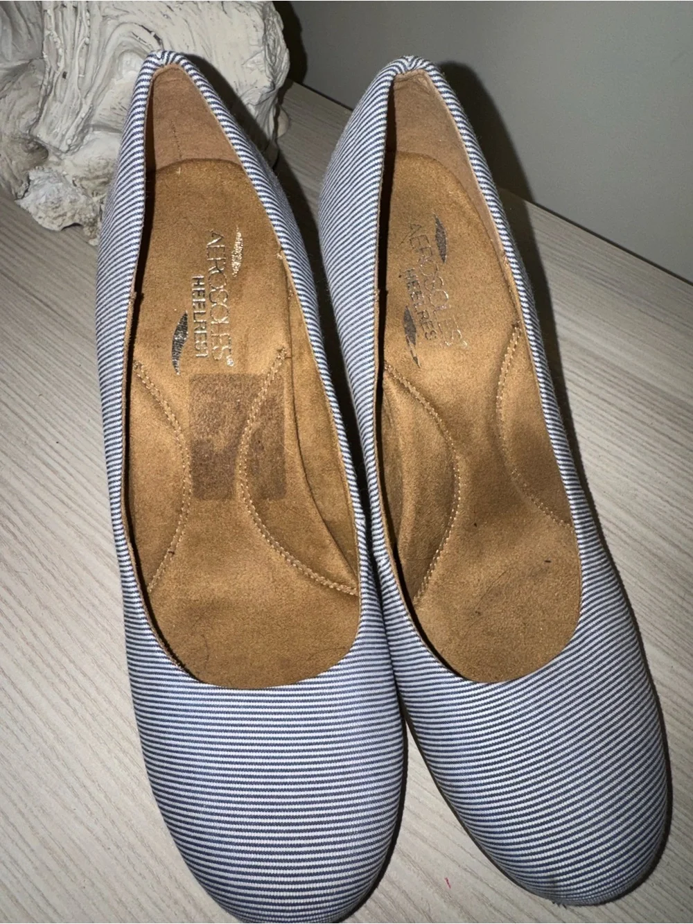 AEROSOLES Navy & White Striped Wedge Pumps